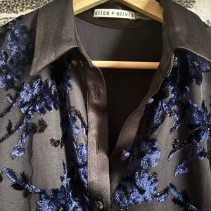 Alice + Olivia Black and Blue Floral Jacket
